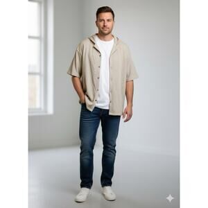 Malibu Men’s Shirt Button Down Textured Fabric Short Sleeve Beige Size 3XL NWT